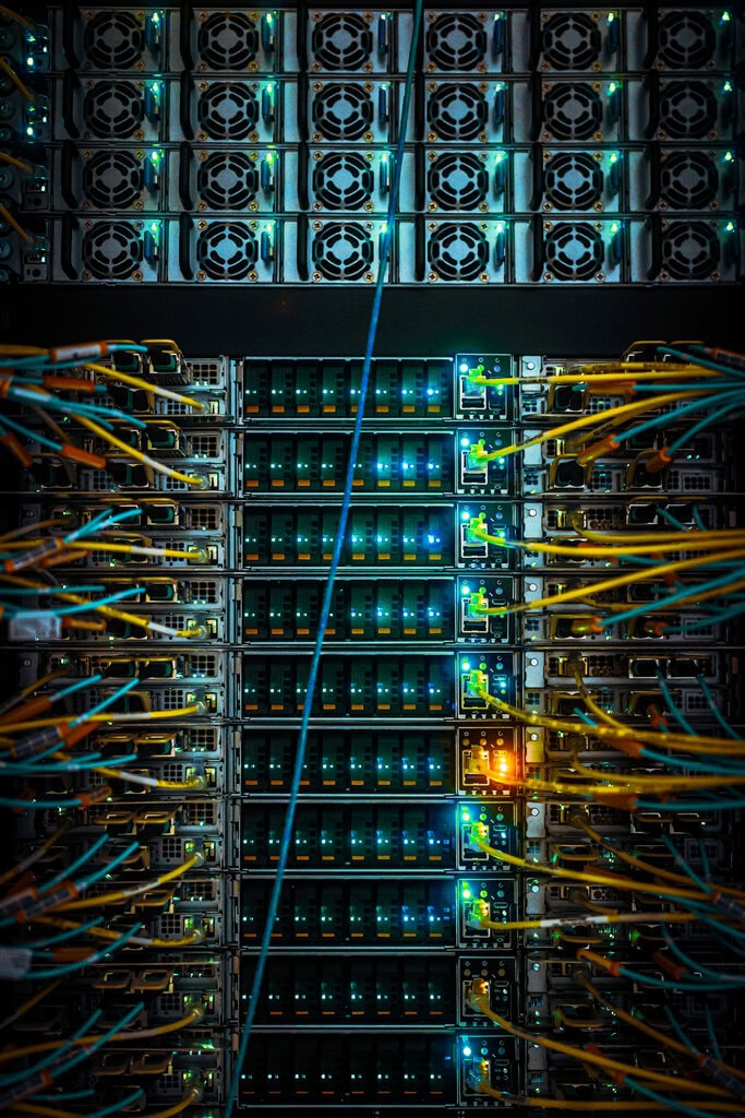 racks blue lights property of Global AI
